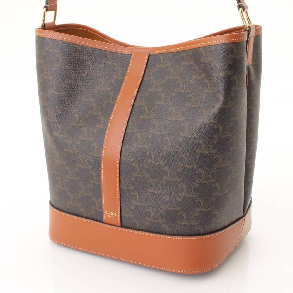 Celine Shoulder Tan Triomphe Bucket Bag Brown
